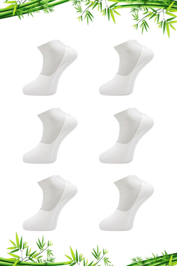 KARDEŞLER ÇORAP Bamboo Men's Ballerina White Socks Seamless Invisible Anti-Slip Heel Silicone Pack of 6