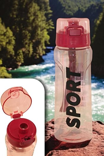 GÜZELYÜZ AVM Polo Sport Şeffaf Matara 700ml | Kırmızı Renk Suluk Kapaklı Su Şişesi Öğrenci Okul Su Matarası