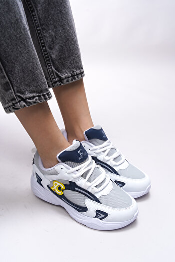 Riccon Niknaith 0012725   Unisex White Navy Blue Sneakers