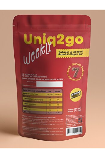 Uniq2Go Weekly Cocoa & Almond Protein Fruit Bar - 7 Pieces 50G.Bar