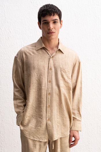 GIESTO Effective Single Pocket Beige Shirt