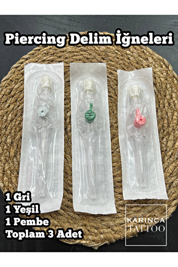 Karınca Piercing Yeşil Pembe Gri Anjiocut Kanül Piercing Delim Iğnesi Set Piercing Malzemeleri (KARINCA TATTOO)
