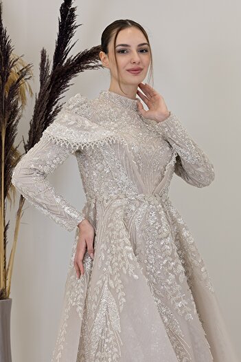 Surikka V Drape Eslem Evening Dress with Shoulders