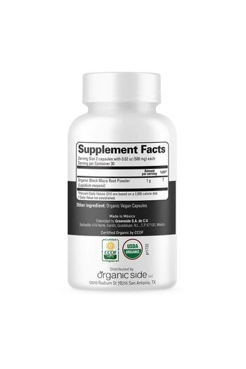OS Organic Side Black Maca 60 Capsules - Adaptogen - Certified USDA - Non GMO - Vegan