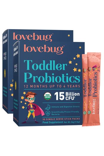 lovebug PROBIOTICS | Constipation & Stomach Relief | Easy Powder | Ages 1-4 | 60 Packets