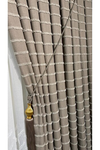 Fon Dünyası Panel Background Curtain Elegant Tasseled Cappuccino (Single Wing)