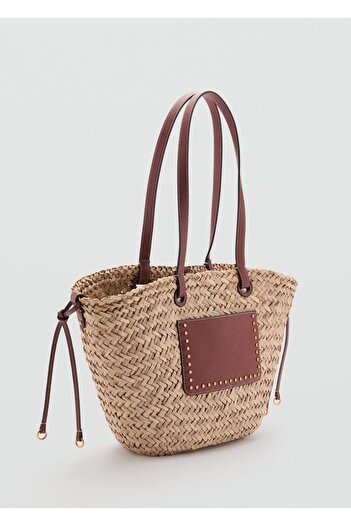 MANGO Woman Natural Fiber Double Handle Shoulder Bag