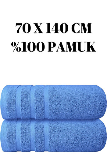KAYABEY HOME Μπλε διπλό σετ πετσετών μπάνιου 100% βαμβάκι με σχέδιο τριών γραμμών 70 X 140 cm