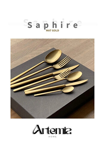 DMR LİFE 48 Piece 8 Person Saphire Matte Gold Cutlery Set Stainless Steel 18/10