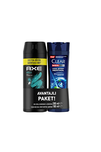 Axe Erkek Sprey Deodorant 200 ml +Saç Bakım Şampuanı Menthol 180 ml
