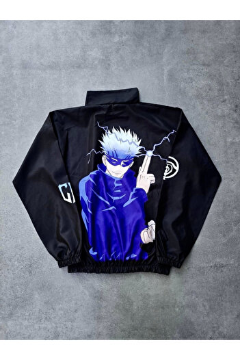 Giyimodam Zippered Digital Printed Windbreaker - Black