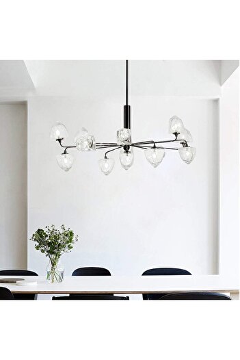 A F N LIGHTING Black Crystal Chandelier, 11-Bulb Luxury Hanging Lamp, 100cm Diameter Modern Pendant Light