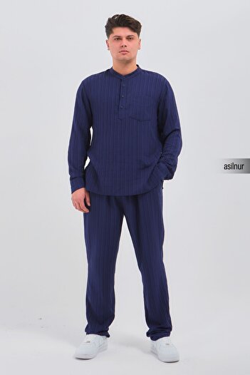 ASİLNUR Sefa Men's Hajj and Umrah Clothing Double Suit Navy Blue