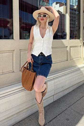 Madmext White Women's Vest Mg2334