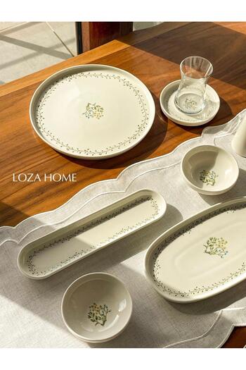 Demir Çeyiz Arboles 28 Piece 6-Person Porcelain Breakfast Set - Luxury Breakfast Presentation Set