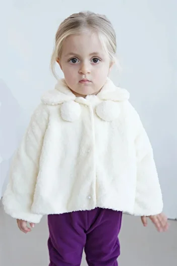 gumbuloy X Silk Atlas Baby Girl Children's Pompom Plush Coat