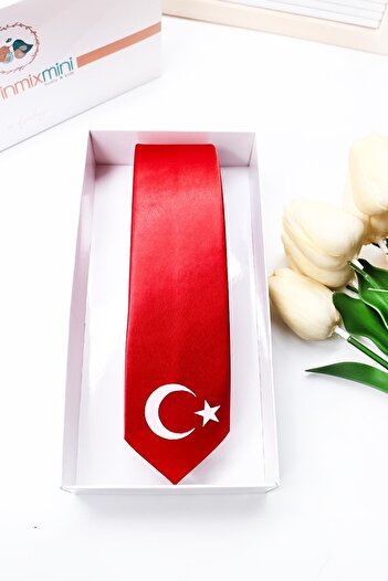 VİTRİNMİXMİNİ Children's Tie with Turkish Flag Printed on Satin Fabric - Special Boxed