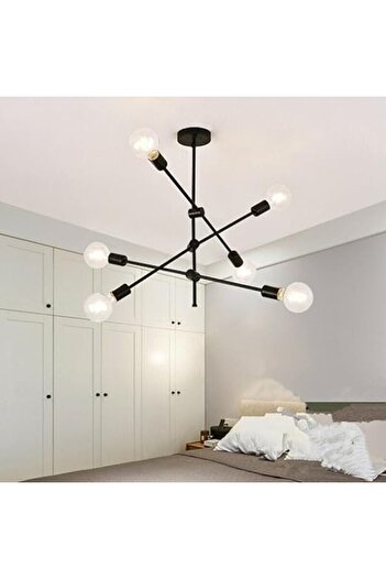A F N LIGHTING Modern Chandelier 6-Light Black Ceiling Lighting Mid-Century Pendant Light Fixture