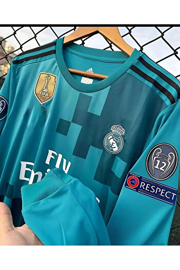 nesne giyim Liga Campionilor Real Madrid Ronaldo Turcoaz Sezon 2017/2018 Tricou cu mânecă lungă de fotbal