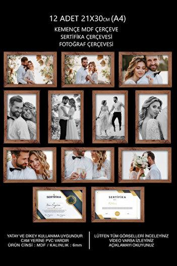 yhfoto 12 Pieces A4 - Kemençe - Mdf 21X30 - Photo & Certificate Frame