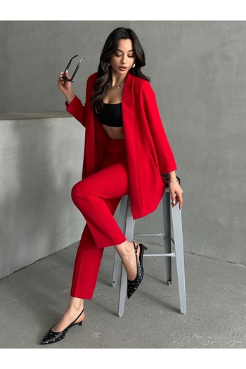 MD trend Women's Double Sleeve Jacket and Cigarette Pants Double Crepe Set