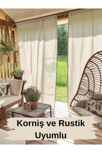 Perdeplus Buldan Linen Balcony Background Curtain Sunshade, Cornice Compatible Single Wing Cotton Background