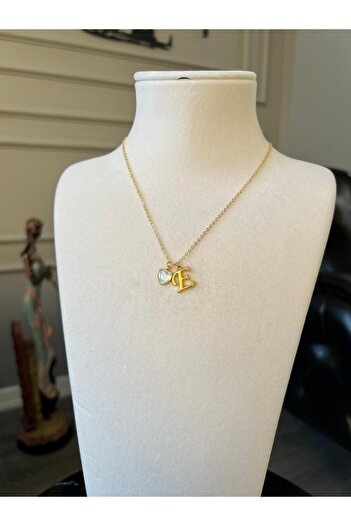 Store Letter E Necklace - with Heart Charm and Chain