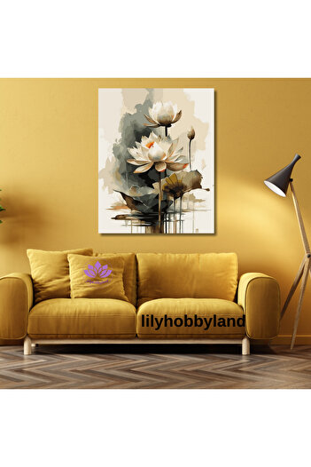 LİLYHOBBYLAND Renkli Baskılı Sayılarla Boyama Hobi Seti (Çerçeveli) 50x65 cm:  Lotus Çiçeği