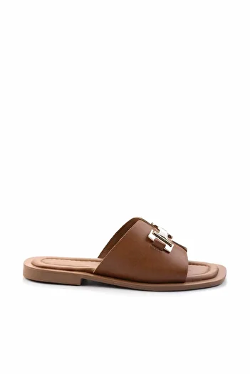 Bambi Genuine Leather Tan Women's Slippers - K04826018403