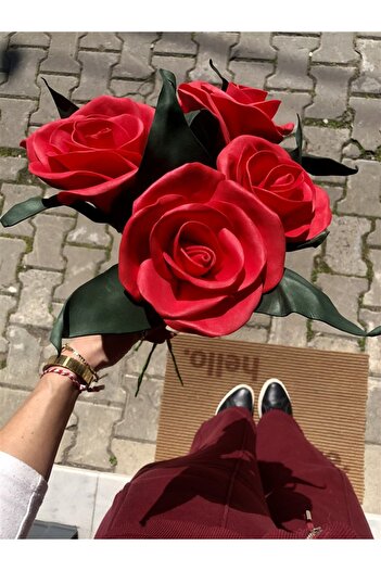 Gözde Tasarım Butik Decorative Handmade Red Rose Luxury Eva Artificial Flower Bundle or Vase Flower