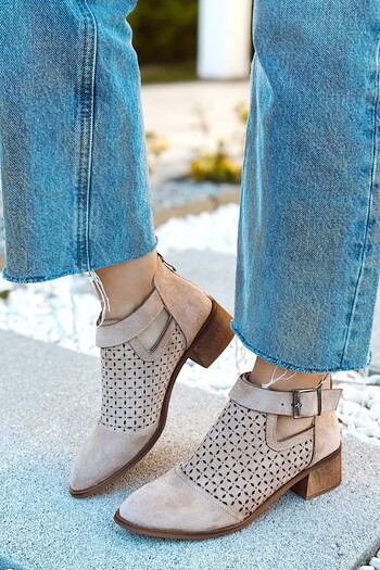 POLKA STORE Spring Women's Suede Perforated Western Summer Cowboy Boots