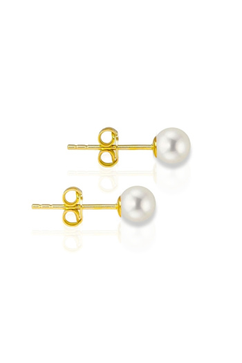 bymissmücevherat 925 Ayar Gümüş Gold Kaplama İnci Taşlı Minimal Küpe 6 MM