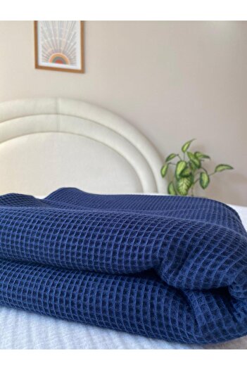 GİNETEKS 100% Waffle Tv Blanket Navy Blue (150X200) Single Person Pique Sofa Shawl