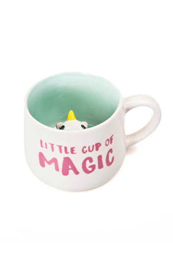 MUKKO HOME Little Cup of Magic Unicorn Biblolu Porselen Kupa – 350 ML, Sevimli ve Sürprizli Tasarım