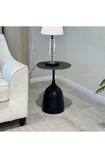 Trendat Black ceramic top side table iron base