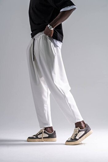 Superbluemexico Ανδρικό Basic φαρδύ παντελόνι Carrot Ecru Shalwar