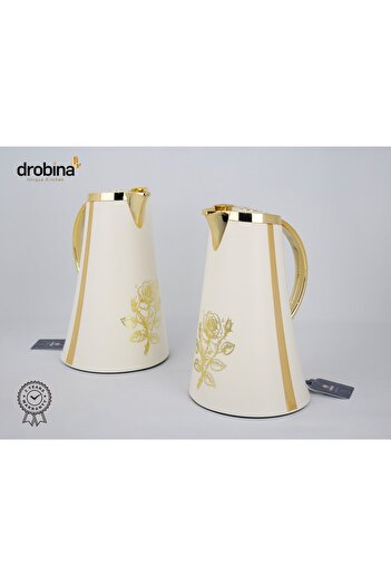drobina Dropina Beige Luxury Printed Tea and Coffee Thermos Set