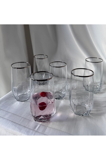 Şahika Kristal cama atılan imza Valeria Platinum Set of 12 Water and Soft Drink Glasses