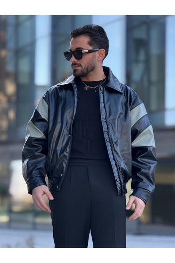 MİS MODA men's spring oversize sleeve garnished leather coat