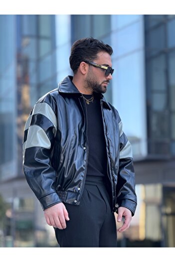 MİS MODA men's spring oversize sleeve garnished leather coat