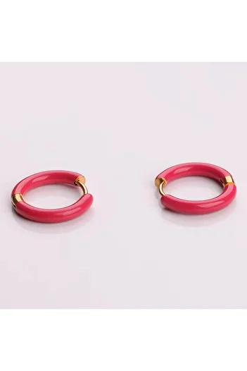 Siya Silver Colorful Enamel Gold Color Small Hoop Steel Earrings
