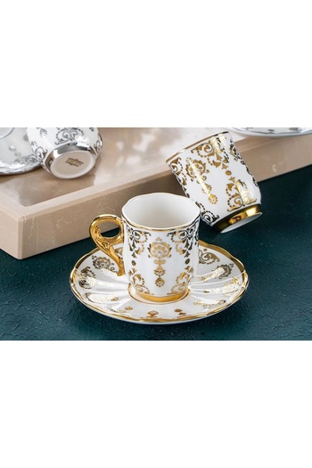 DUKKANI ISTANBUL Coffee Cup Set 6 Persons Embossed Gold Coffee Cup