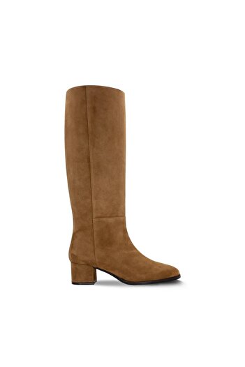 Vario Genuine Suede Heeled Below-The-Knee Women's Boots Cigar Suede