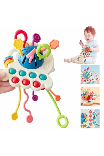 Micostore Montessori Sensory Toy, Cheerful Octopus, For Motor Skills And Teething, With Silicone String