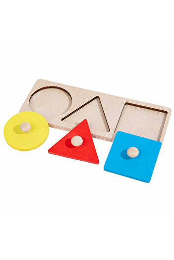 Micostore Puzzle Lemn Montessori, Incastru, 3 Forme Geometrice, Cu Maner, 20 X 8 Cm