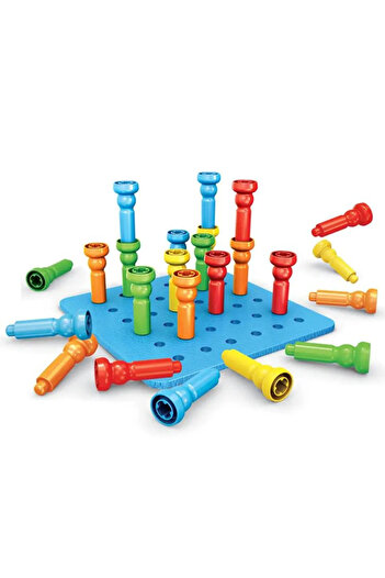 Micostore Set of 25 Plastic Nails to Build with Board, Montessori Construction Toys