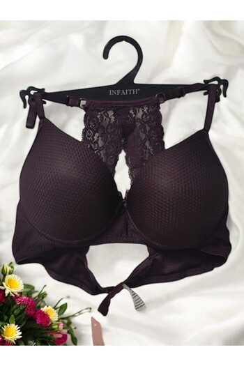 enmodaiçgiyim Purple Back Lace Detailed Supported Women's Bra
