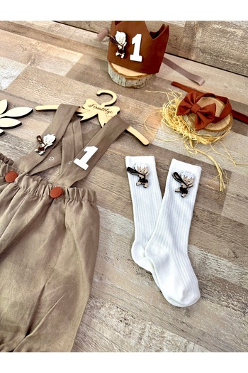 Feriatolye Bambam Concept Baby Boy Birthday Salopet Bow Tie Socks Crown Suit