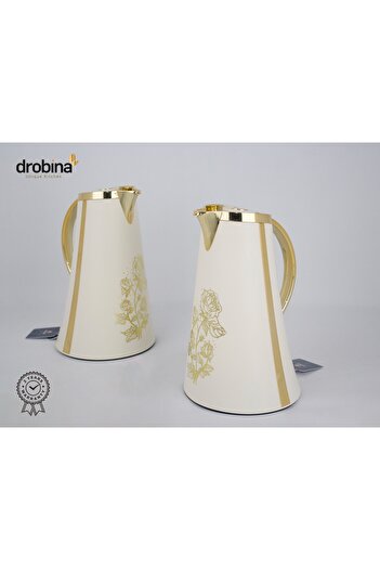 drobina Dropina Beige Luxury Printed Tea and Coffee Thermos Set