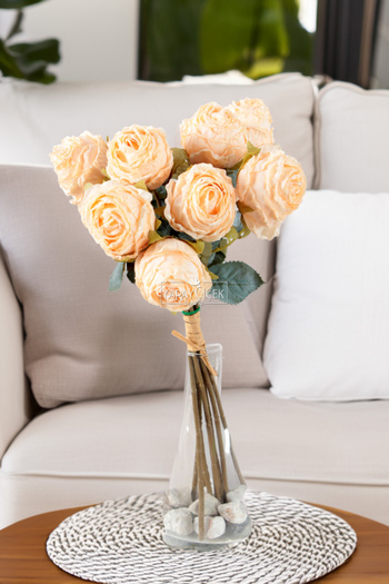 Yapay Çiçek Deposu Artificial Lux 8Pcs Dry Model Rose Bouquet 40 cm Salmon